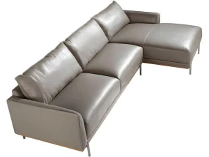 Clearance Chaiselongue Bank (R) In Leer En Verdonkerd Staal 6154 Hoekbank