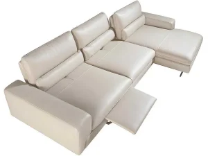 Clearance Chaiselongue Sofa (R) In Leer En Mat Staal 6152 Hoekbank