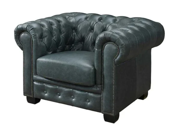 Hot Chesterfield Zitbank 3 + 1 Plaatsen Brenton 100% Buffelleer - Spaans Groen Set Zitbank + Fauteuil