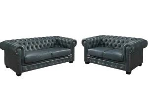 Cheap Chesterfield Zitbank 3 + 2 Plaatsen Brenton 100% Buffelleer - Spaans Groen Bankstel 3+2