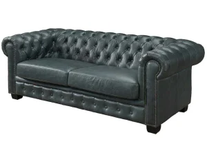 Hot Chesterfield Zitbank 3 + 1 Plaatsen Brenton 100% Buffelleer - Spaans Groen Set Zitbank + Fauteuil