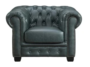 Hot Chesterfield Zitbank 3 + 1 Plaatsen Brenton 100% Buffelleer - Spaans Groen Set Zitbank + Fauteuil