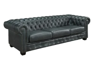 Best Sale Chesterfield Zitbank 4 Plaatsen Brenton 100% Buffelleer - Spaans Groen Vierzitsbank