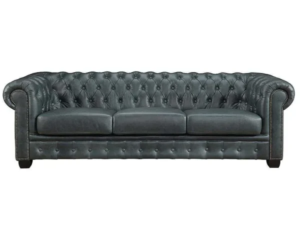 Best Sale Chesterfield Zitbank 4 Plaatsen Brenton 100% Buffelleer - Spaans Groen Vierzitsbank