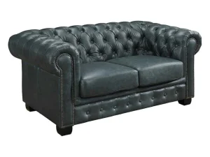 Outlet Chesterfield 2-Zitsbank Brenton 100% Buffelleer - Spaans Groen Chesterfield Zitbank