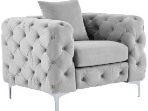 Online Chesterfield-Fauteuil Van Lichtgrijs Velours Edwina Fauteuil Stof Fluweel / Suedine