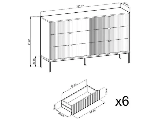 Outlet Commode Met 6 Lades - Grijs - Liouba - Van Ladekast