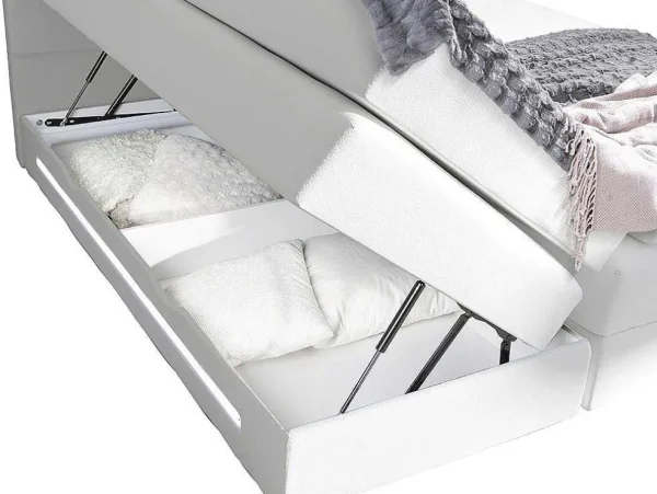 Cheap Complete Boxspring Met Hoofdeinde Met Leds, Bedbodem Met Opbergruimte, Matras En Dekmatras - Wit - Kunstleer - 160 X 200 Cm - Keros Van Aanbiedingen: Slaapkamer & Kantoor