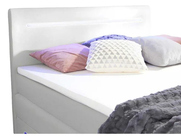 Cheap Complete Boxspring Met Hoofdeinde Met Leds, Bedbodem Met Opbergruimte, Matras En Dekmatras - Wit - Kunstleer - 160 X 200 Cm - Keros Van Aanbiedingen: Slaapkamer & Kantoor