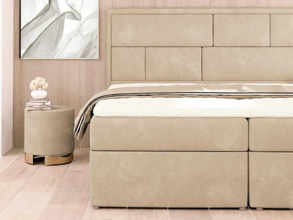 Discount Complete Decoratieve Beddenset Met Hoofdbord + Opbergruimte + Matras + Dekmatras - 160 X 200 Cm - Beige - Loumia Van Boxspringbed