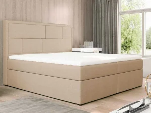 Discount Complete Decoratieve Beddenset Met Hoofdbord + Opbergruimte + Matras + Dekmatras - 160 X 200 Cm - Beige - Loumia Van Boxspringbed