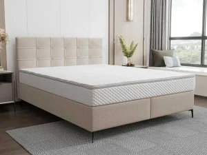 Best Complete Set Met Boxspring En Gecapitonneerd Hoofdbord + Bedbodem + Matras + Topmatras - 180 X 200 Cm - Stof - Beige - Inao Van Ysmee Boxspringbed