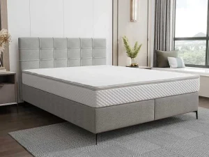 Flash Sale Complete Set Met Boxspring En Gecapitonneerd Hoofdbord + Bedbodem + Matras + Topmatras - 160 X 200 Cm - Stof - Lichtgrijs - Inao Van Ysmee Boxspringbed