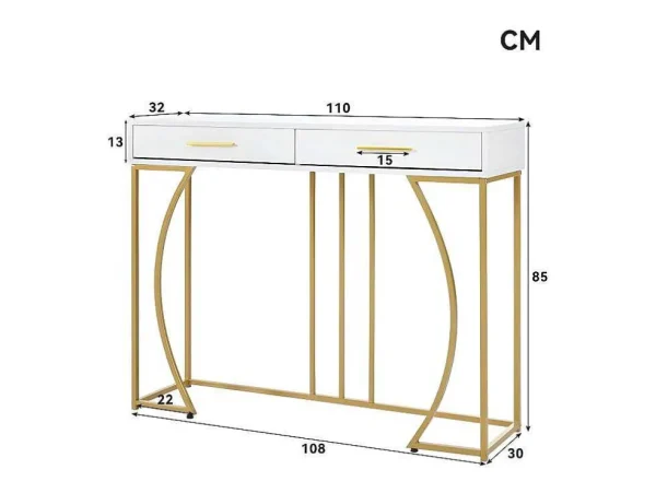 Discount Console Met 2 Lades - Moderne Stijl - Wit & Goud Sidetable