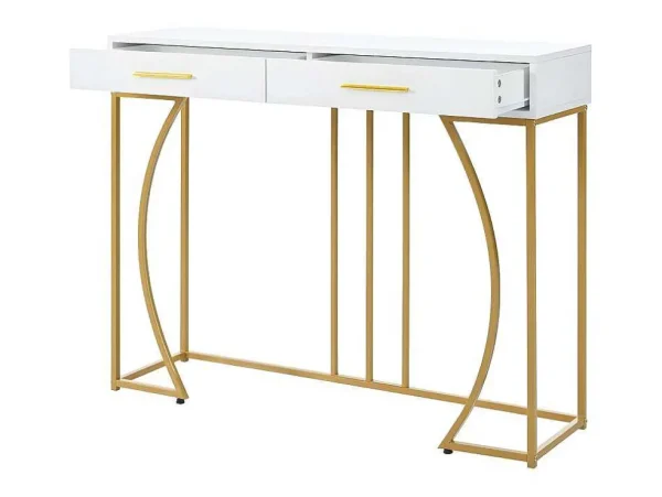 Discount Console Met 2 Lades - Moderne Stijl - Wit & Goud Sidetable