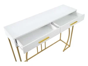 Discount Console Met 2 Lades - Moderne Stijl - Wit & Goud Sidetable