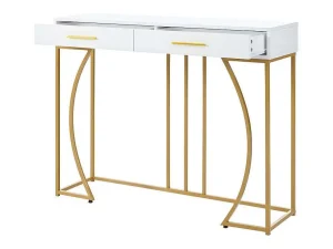 Discount Console Met 2 Lades - Moderne Stijl - Wit & Goud Sidetable