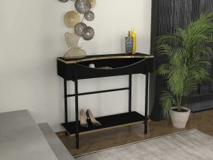 Fashion Consoletafel Met 1 Plank En 1 Nis - Zwart En Goudkleurig - Meriova Sidetable