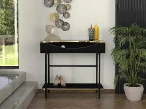 Fashion Consoletafel Met 1 Plank En 1 Nis - Zwart En Goudkleurig - Meriova Sidetable