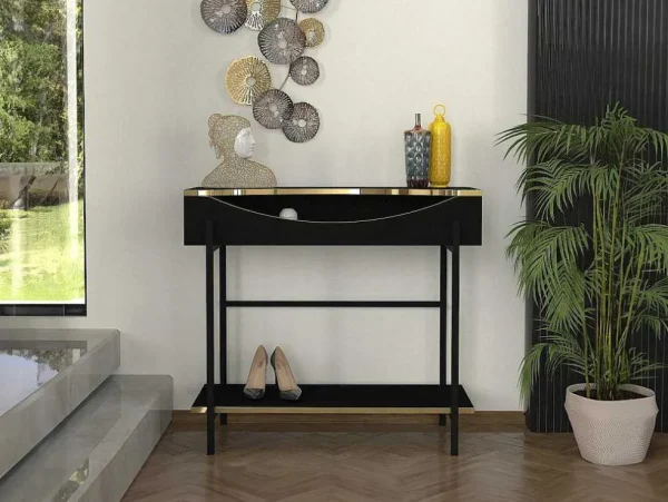 Fashion Consoletafel Met 1 Plank En 1 Nis - Zwart En Goudkleurig - Meriova Sidetable