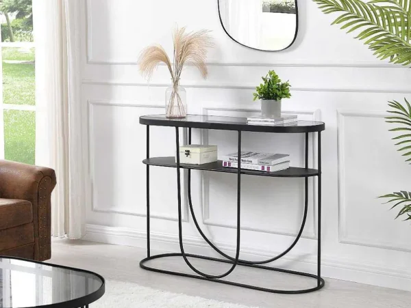 Flash Sale Consoletafel Met 1 Plank Van Metaal En Gerookt Glas - Zwart En Transparant - Pretoria Sidetable