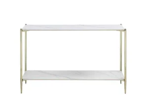 Flash Sale Consoletafel Met 1 Plank Van Keramiek En Metaal - Wit Marmereffect En Goud - Madola Sidetable