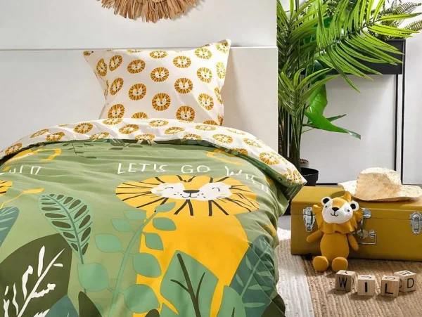 Best Dekbedovertrek Voor Kinderen Van Katoen 57 Draden /Cm - Dekbedhoes 140 X 200 Cm + 1 Kussensloop 63 X 63 Cm - Junglemotief - Junglia Beddengoed