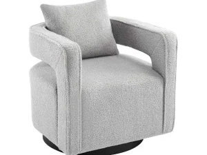 Clearance 360° Draaibare Fauteuil In Grijze Badstof Met Kussen Fauteuil Stof