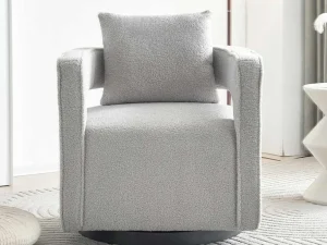 Clearance 360° Draaibare Fauteuil In Grijze Badstof Met Kussen Fauteuil Stof