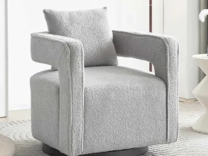 Clearance 360° Draaibare Fauteuil In Grijze Badstof Met Kussen Fauteuil Stof