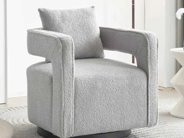 Clearance 360° Draaibare Fauteuil In Grijze Badstof Met Kussen Fauteuil Stof