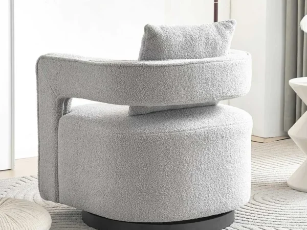 Clearance 360° Draaibare Fauteuil In Grijze Badstof Met Kussen Fauteuil Stof