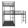 Discount Driedubbele Stapelbedden 90 X 200 Cm - Hoge Reling En Ladder - Metaal - Zwart Kinderbed Stapelbed