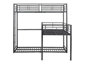 Discount Driedubbele Stapelbedden 90 X 200 Cm - Hoge Reling En Ladder - Metaal - Zwart Kinderbed Stapelbed