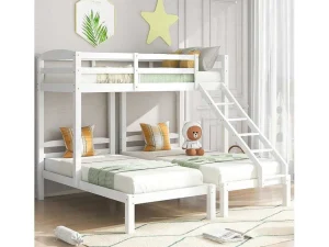 Flash Sale Driepersoonsstapelbed Met Lattenbodem - 90X200Cm - Massief Hout - Wit Kinderbed Stapelbed