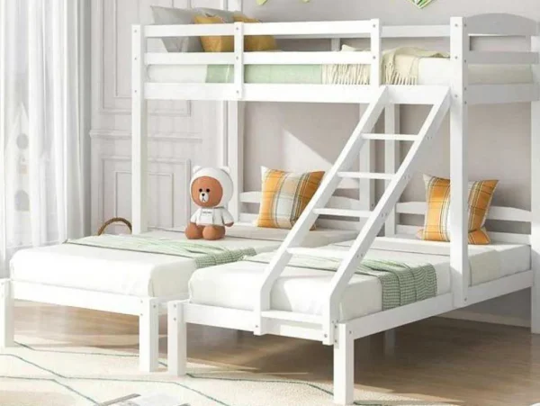 Flash Sale Driepersoonsstapelbed Met Lattenbodem - 90X200Cm - Massief Hout - Wit Kinderbed Stapelbed