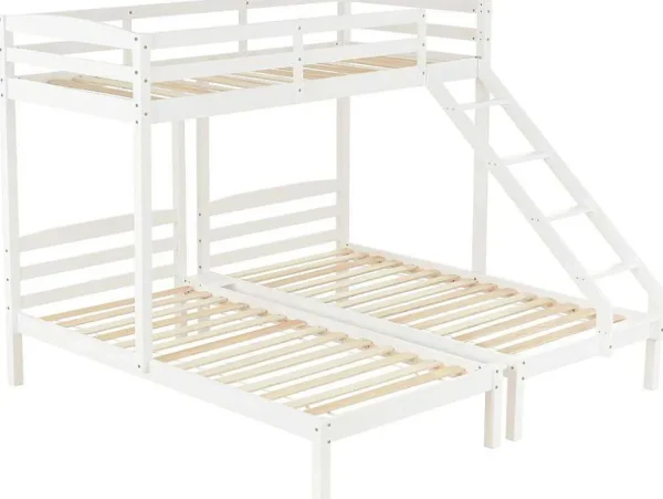 Flash Sale Driepersoonsstapelbed Met Lattenbodem - 90X200Cm - Massief Hout - Wit Kinderbed Stapelbed