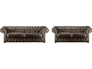 Hot Driezits- En Tweezitsbank Chesterfield Clotaire Van 100% Leer Met Lived-In Aspect Bankstel 3+2