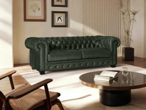 Hot Driezitsbank Chesterfield Brenton 100% Buffelleer - Empire Groen Chesterfield Zitbank