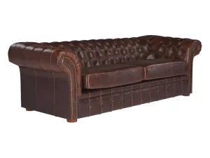 Sale Driezitsbank Chesterfield Clotaire Van 100% Leer Met Lived-In Aspect Leren Zitbank