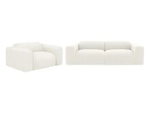 Clearance Driezitsbank En Fauteuil Van Witte Bouclestof Pogni Van Maison Cephy Set Zitbank + Fauteuil