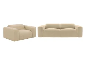 Cheap Driezitsbank En Fauteuil Van Beige Stof Met Textuur Pogni Van Maison Cephy Set Zitbank + Fauteuil