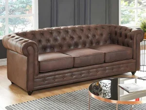 Hot Driezitsbank En Fauteuil Chesterfield Van Microvezel Met Vintage Look Set Zitbank + Fauteuil