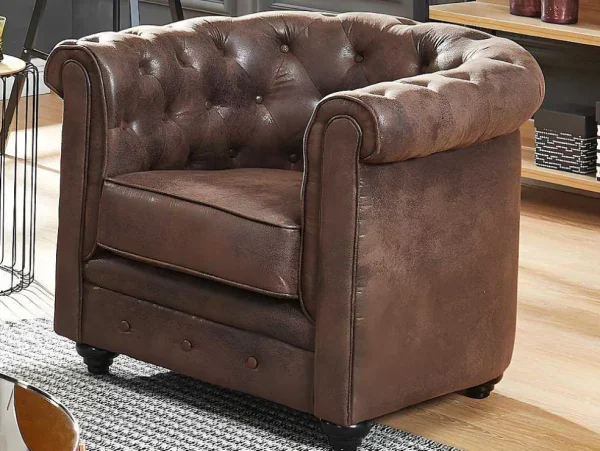 Hot Driezitsbank En Fauteuil Chesterfield Van Microvezel Met Vintage Look Set Zitbank + Fauteuil