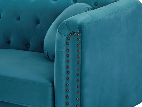 Fashion Driezitsbank Van Blauwgroen Velours Turner Chesterfield Zitbank