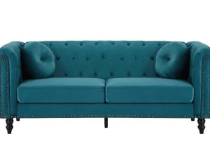 Fashion Driezitsbank Van Blauwgroen Velours Turner Chesterfield Zitbank