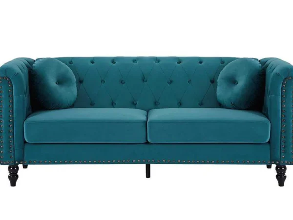 Fashion Driezitsbank Van Blauwgroen Velours Turner Chesterfield Zitbank