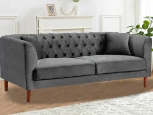 Online Driezits-Chesterfield-Bank Van Antracietkleurig Velours Arsene Chesterfield Zitbank