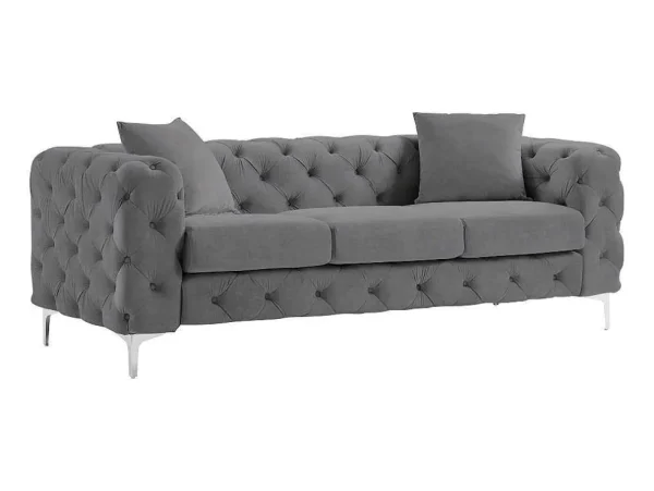 Fashion Driezits-Chesterfield-Bank Van Antracietgrijs Velours Edwina Chesterfield Zitbank