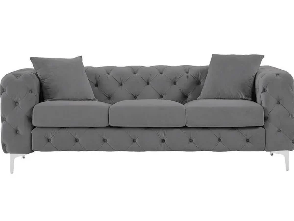 Fashion Driezits-Chesterfield-Bank Van Antracietgrijs Velours Edwina Chesterfield Zitbank